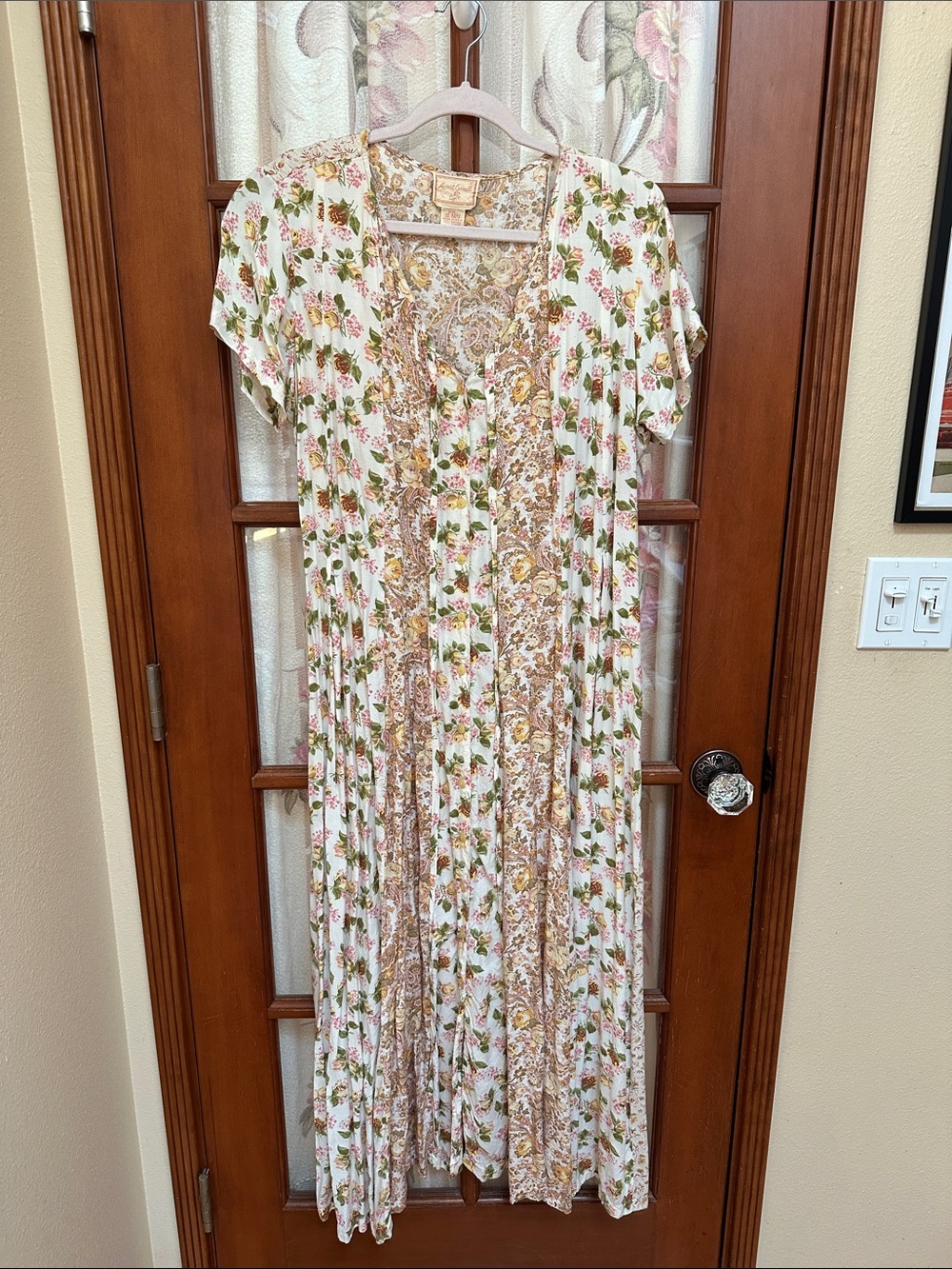 April Cornell Cream Maxi Dress with Pink and Green mixed florals print